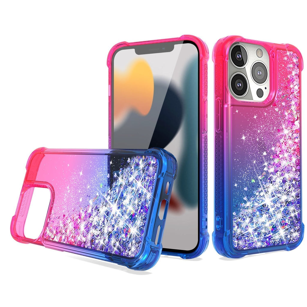 Shiny Flowing Glitter Liquid Bumper Case For APPLE IPHONE 13 PRO  In Pink
