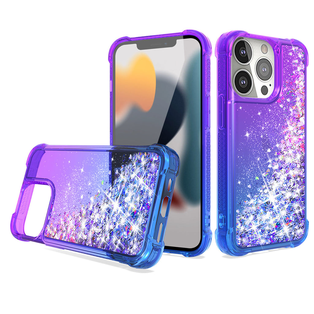 Shiny Flowing Glitter Liquid Bumper Case For APPLE IPHONE 13 PRO  In Purple
