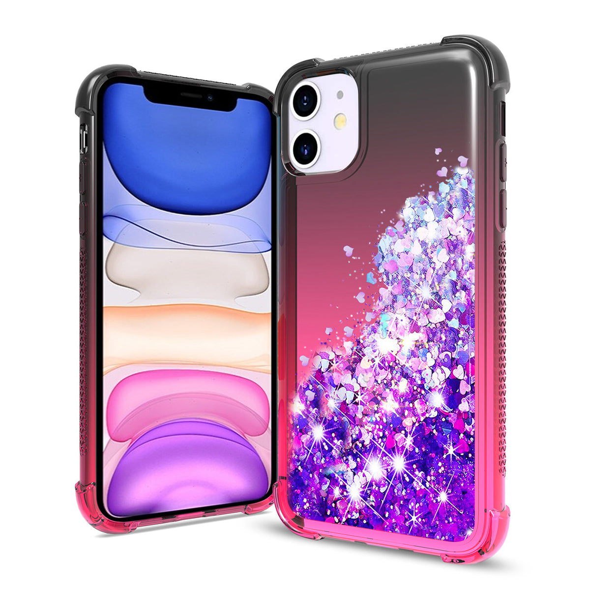 Shiny Flowing Glitter Liquid Bumper Case For APPLE IPHONE 11 In Black