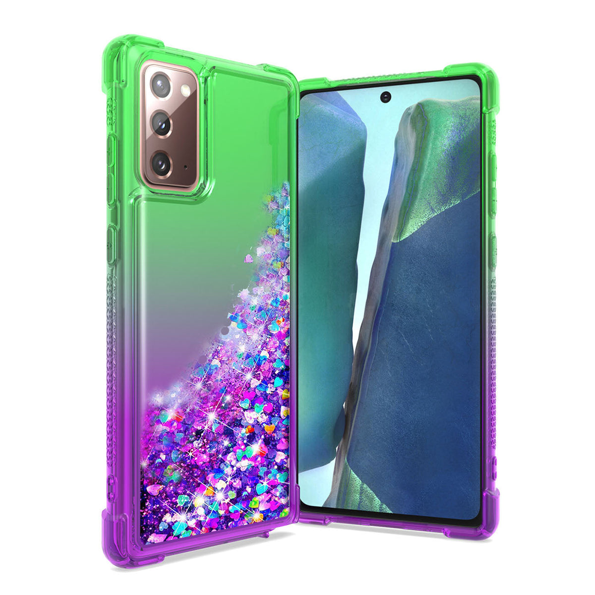 Shiny Flowing Glitter Liquid Bumper Case For SAMSUNG GALAXY NOTE 20 In Green