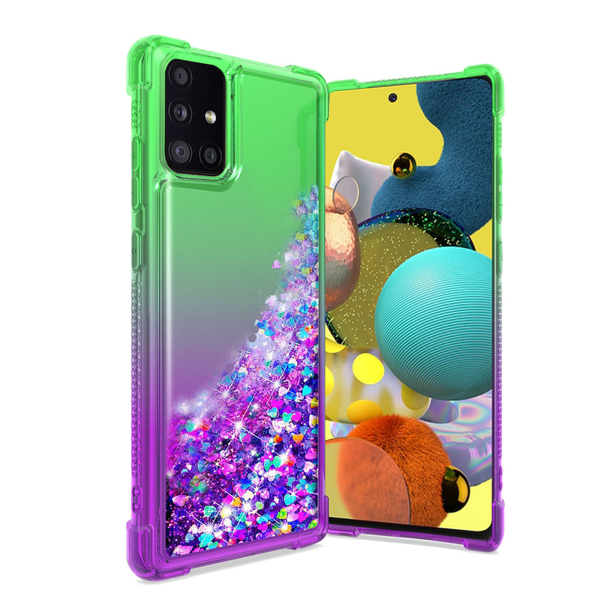 Shiny Flowing Glitter Liquid Bumper Case For SAMSUNG GALAXY A51 5G In Green