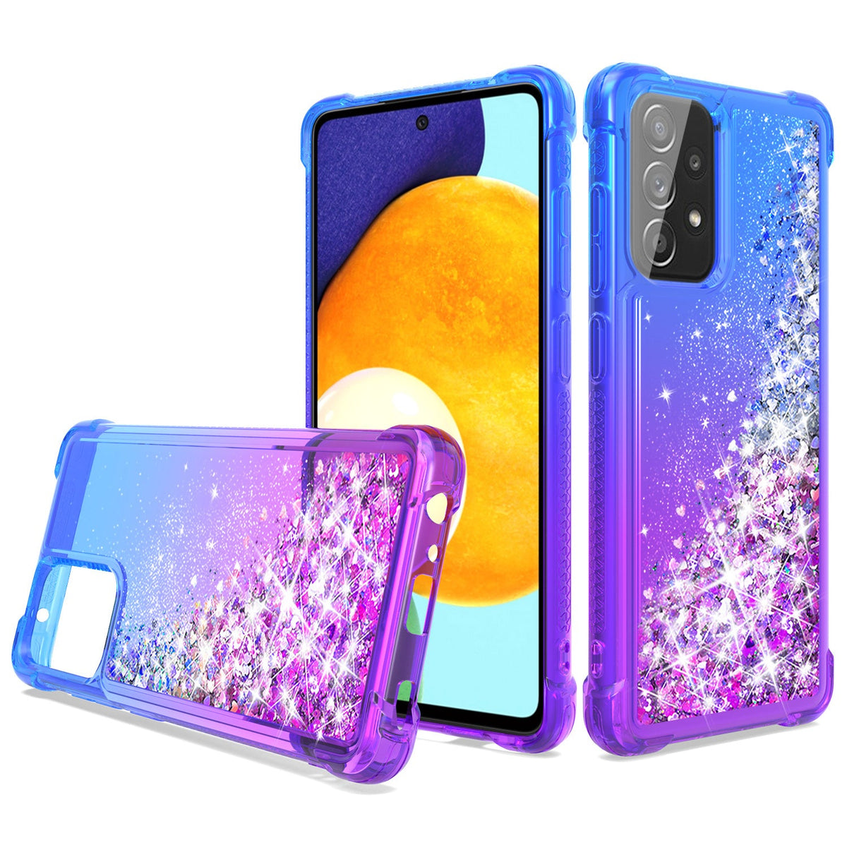 Shiny Flowing Glitter Liquid Bumper Case For Galaxy A52 5G In Blue