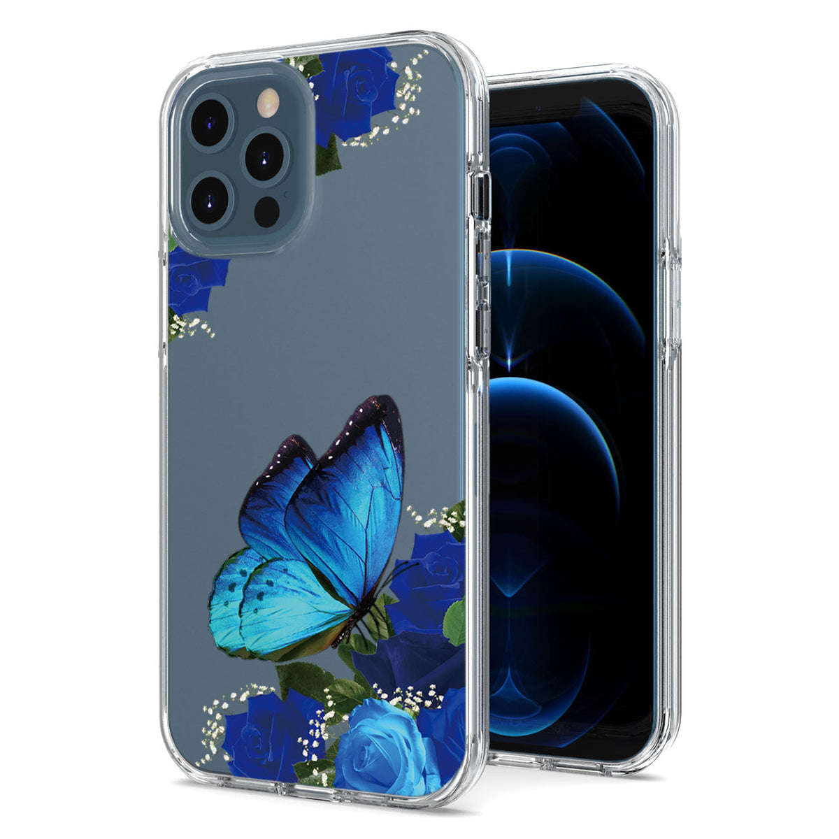 Pressed dried flower Design Phone case for APPLE IPHONE 12 PRO MAX in Blue