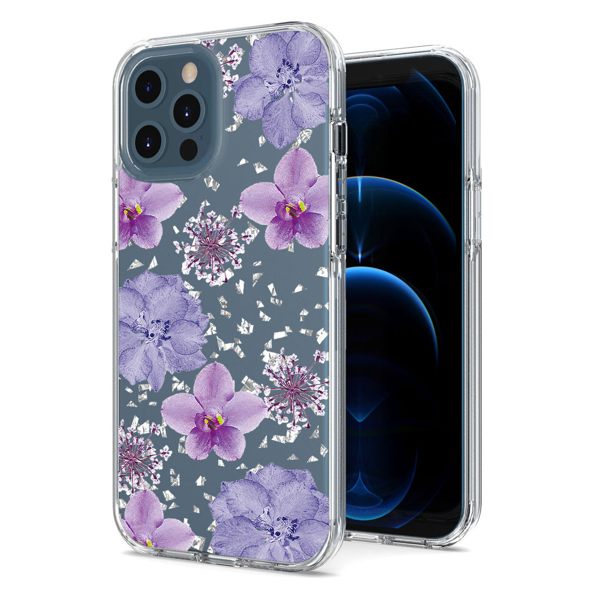 Pressed dried flower Design Phone case for APPLE IPHONE 12 / IPHONE 12 PRO in Purple