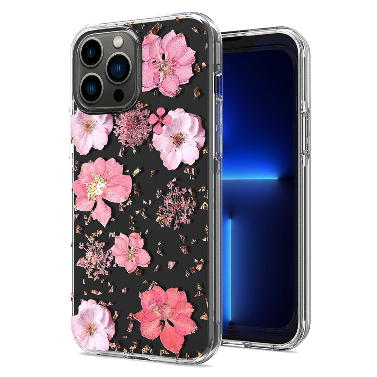 Pressed dried flower Design Phone case For iPhone 13 Pro Max In Pink