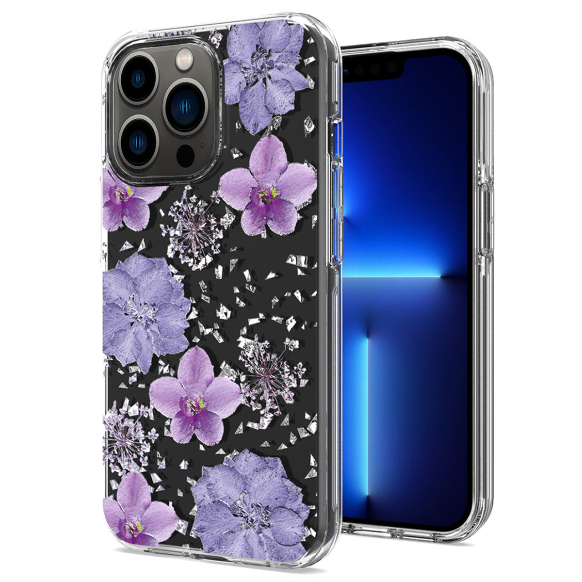 Pressed dried flower Design Phone case For iPhone 13 Pro Max In Purple