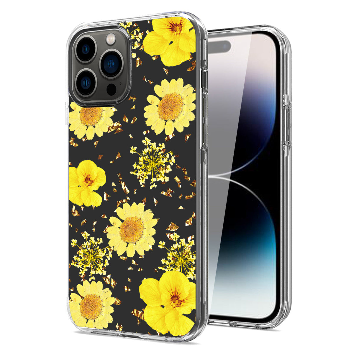 Pressed dried flower Design Phone case For iPhone 14 Pro max In Yellow