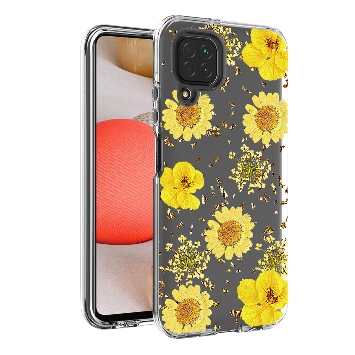 Pressed dried flower Design Phone case for Samsung Galaxy A42 5G In Yellow