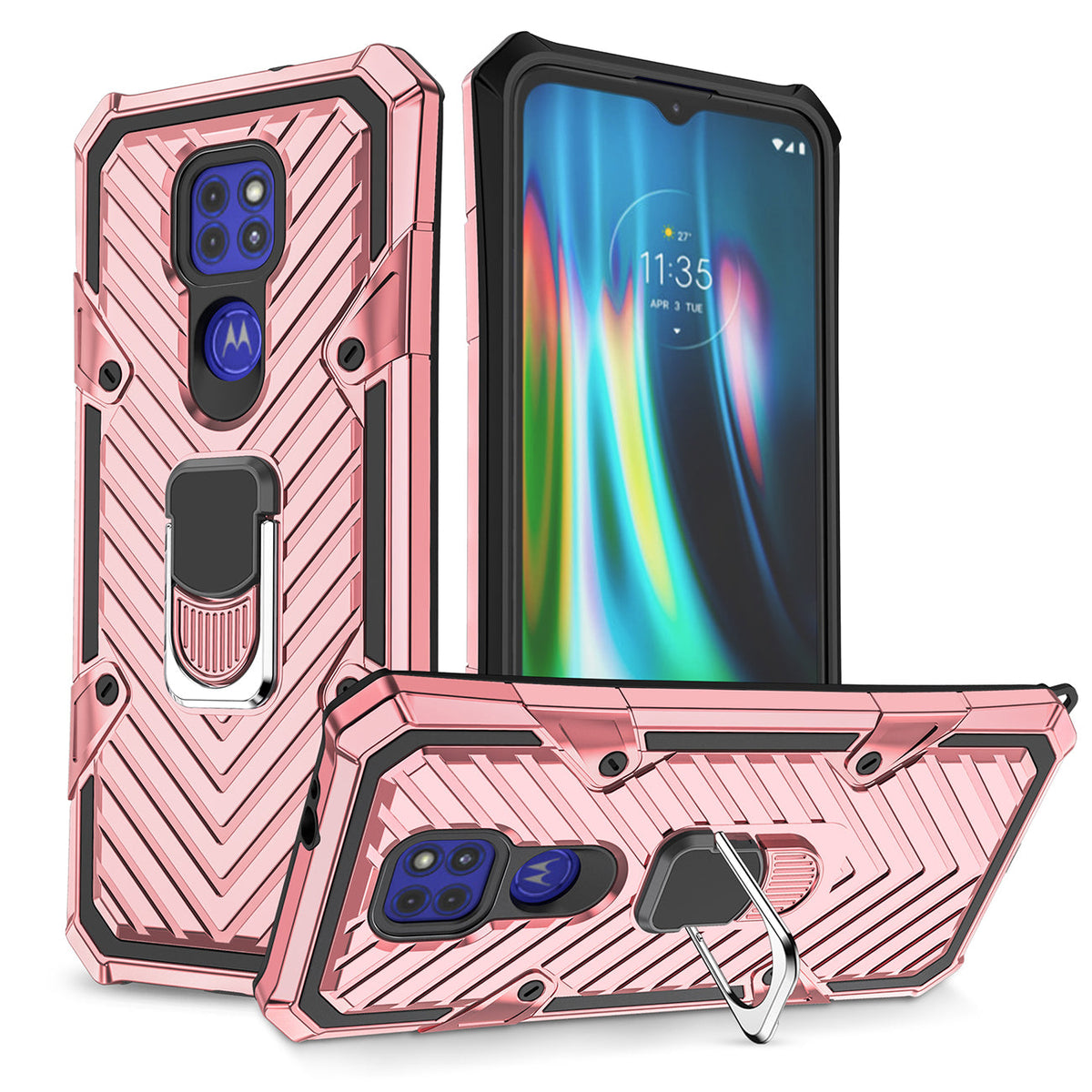 Reiko Kickstand Anti-Shock And Anti Falling Case for Moto G9/G9 PLAY In Rose Gold