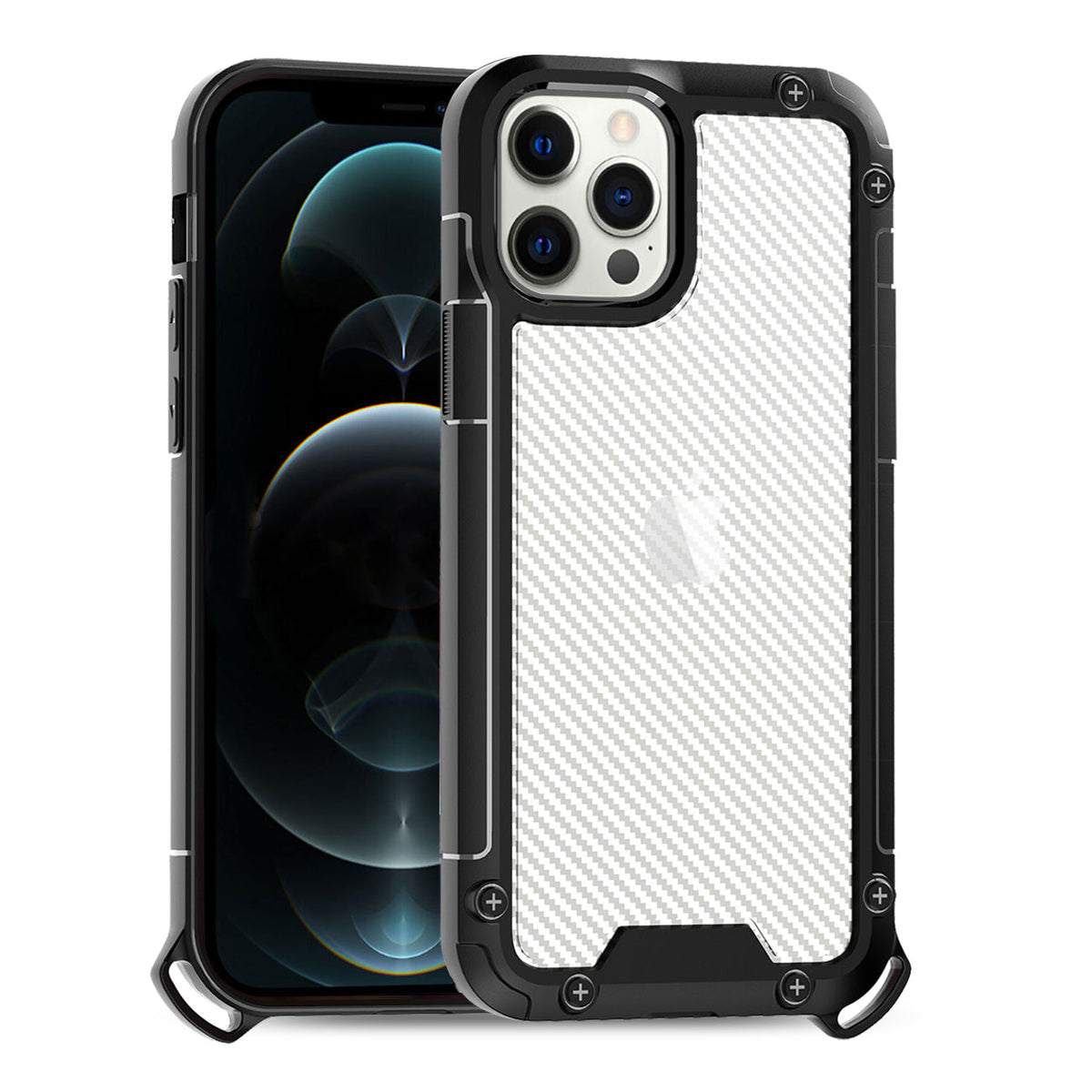 Reiko Shockproof PC Bumper Case With Carbon Fiber Pattern In Black For iPhone 12 Pro Max