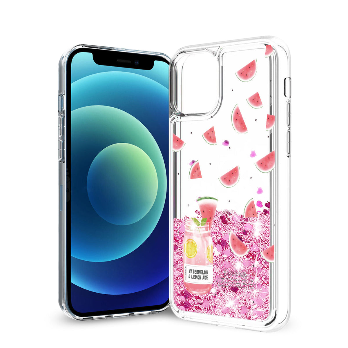 Reiko iPhone 12 Mini Glitter Case Moving Quicksand Pink Watermelon