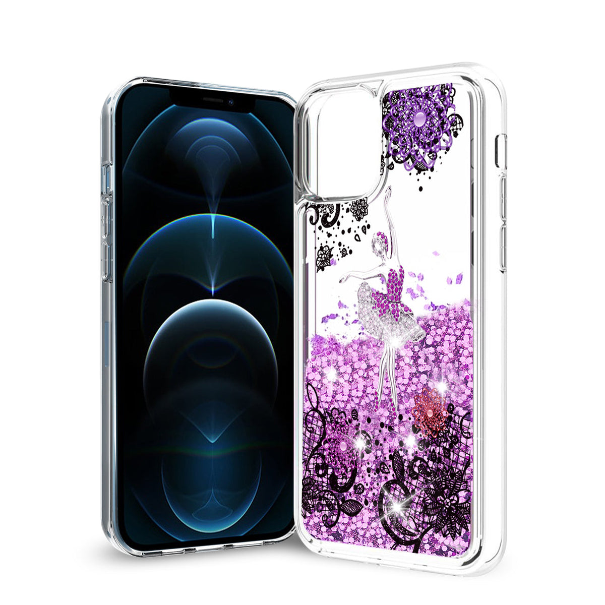 Reiko iPhone 12 Pro Max Glitter Case Moving Quicksand Purple Ballerina