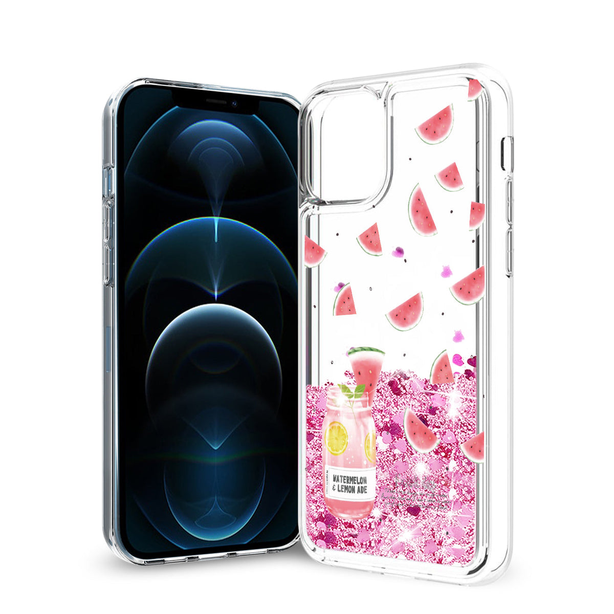 Reiko iPhone 12 / 12 Pro Glitter Case Moving Quicksand Pink Watermelon