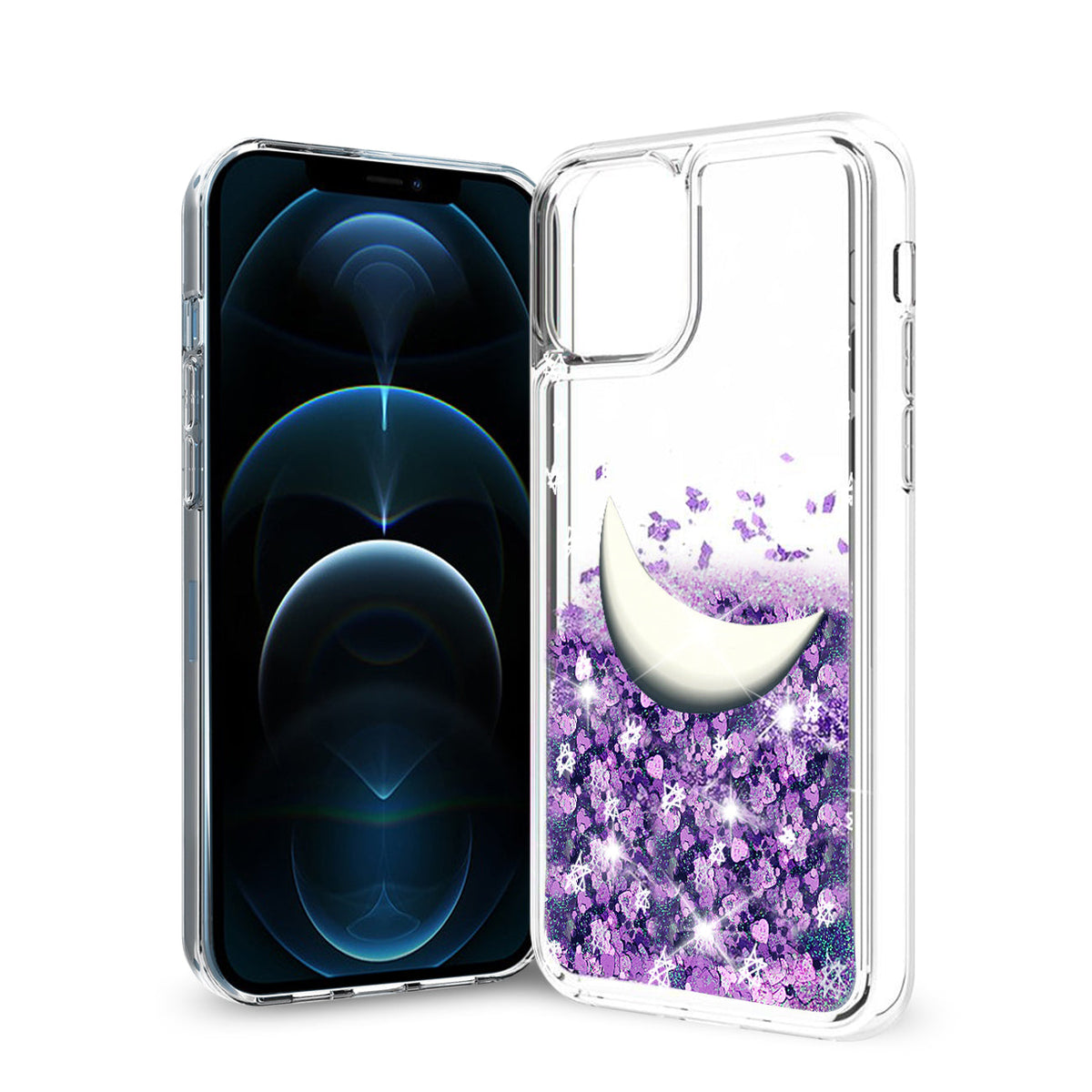 Reiko iPhone 12 / 12 Pro Glitter Case Moving Quicksand Purple Moon