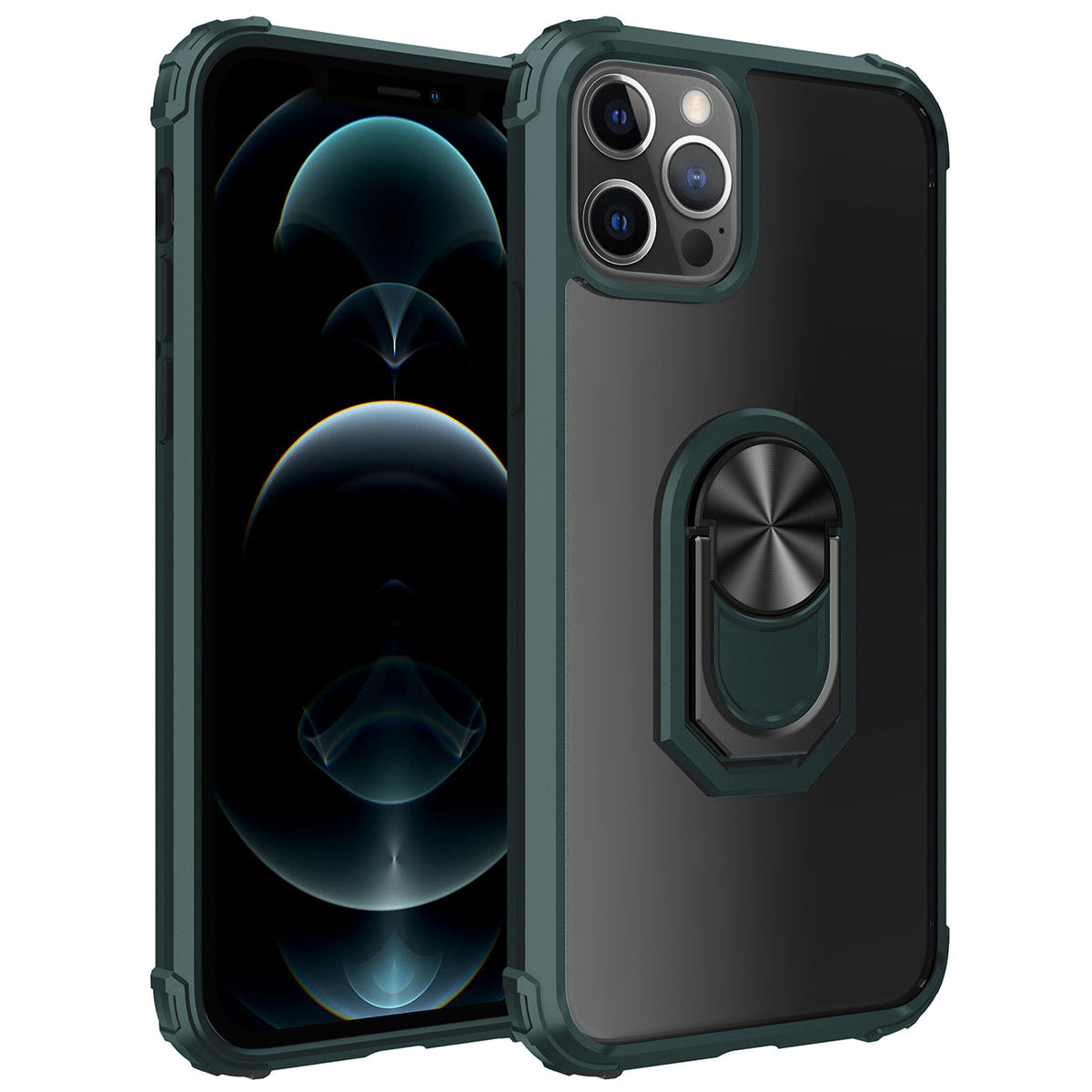 Kickstand Ring Holder TPU Shockproof Case With Magnetic Car MountAPPLE IPHONE 12 PRO MAX In Green
