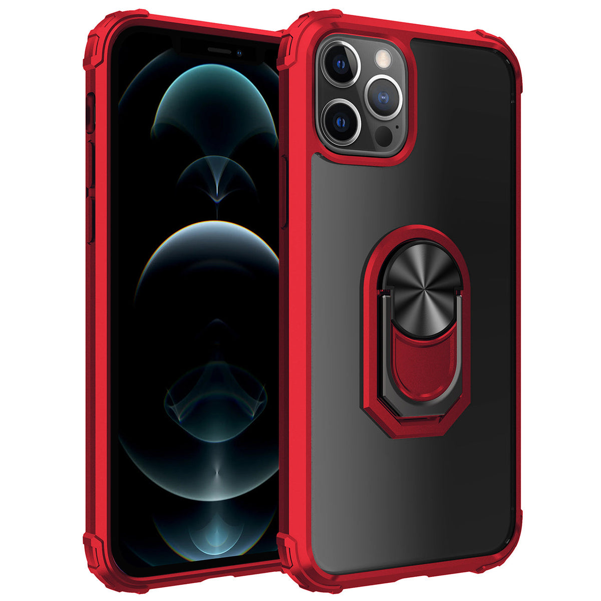 Kickstand Ring Holder TPU Shockproof Case With Magnetic Car MountAPPLE IPHONE 12/IPHONE 12 PRO In Red