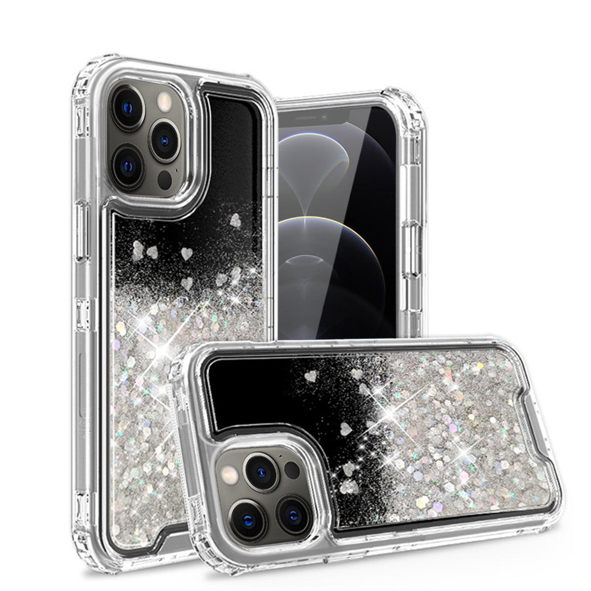 Glitter Case Moving Quicksand In BlackAPPLE IPHONE 12/IPHONE 12 PRO In Clear