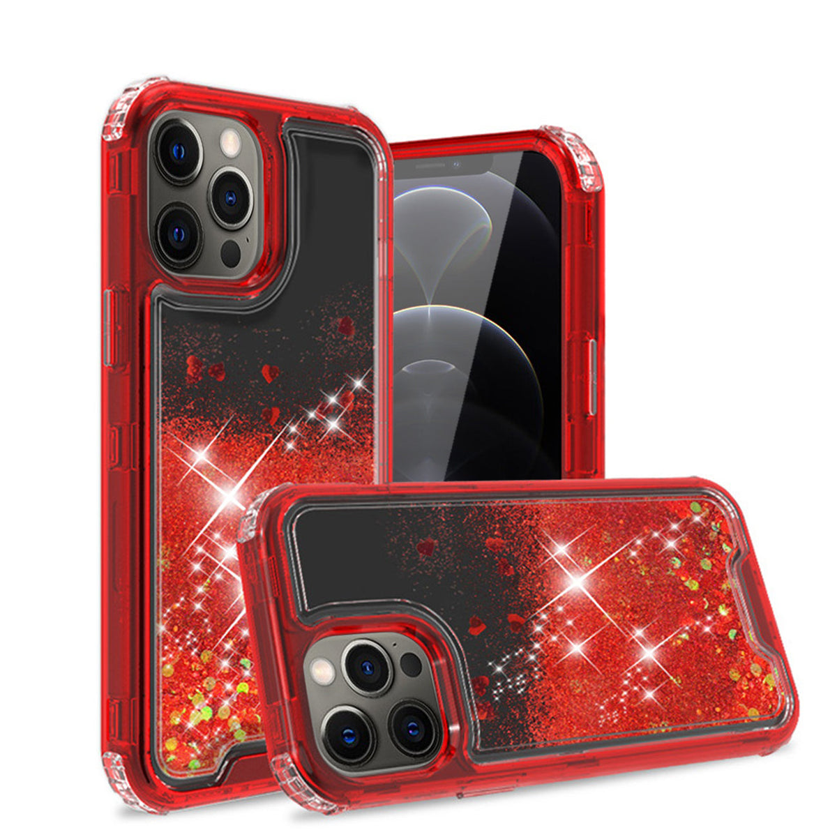 Glitter Case Moving Quicksand In BlackAPPLE IPHONE 12 PRO MAX In Red