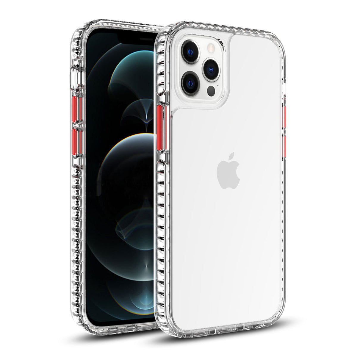 TPU Bumper Shockproof Case With Embedded Coil In BlackAPPLE IPHONE 12/IPHONE 12 PRO In Clear Red