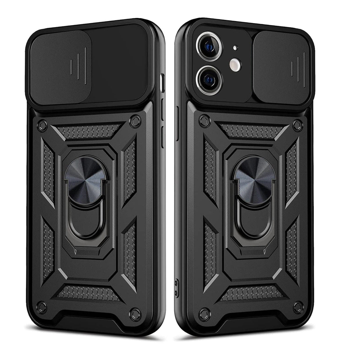 Kickstand Ring Holder with Slide Camera Cover TPU Shockproof Case and Magnetic Car Mount for APPLE IPHONE 12/IPHONE 12 PRO In Black