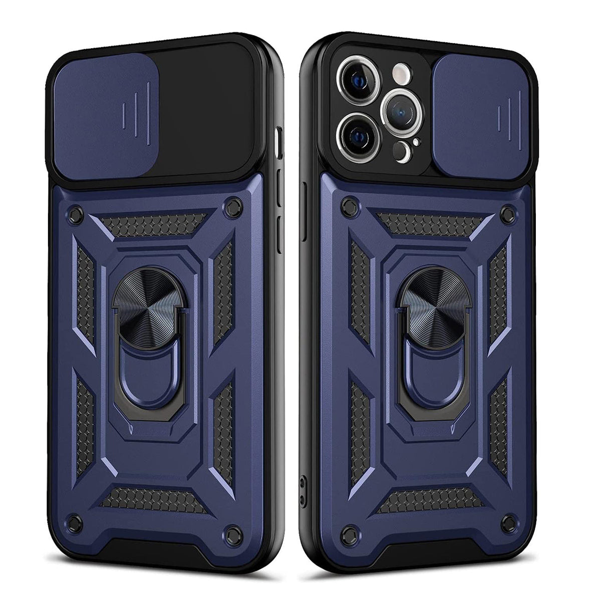 Kickstand Ring Holder with Slide Camera Cover TPU Shockproof Case and Magnetic Car Mount for APPLE IPHONE 12/IPHONE 12 PRO In Blue