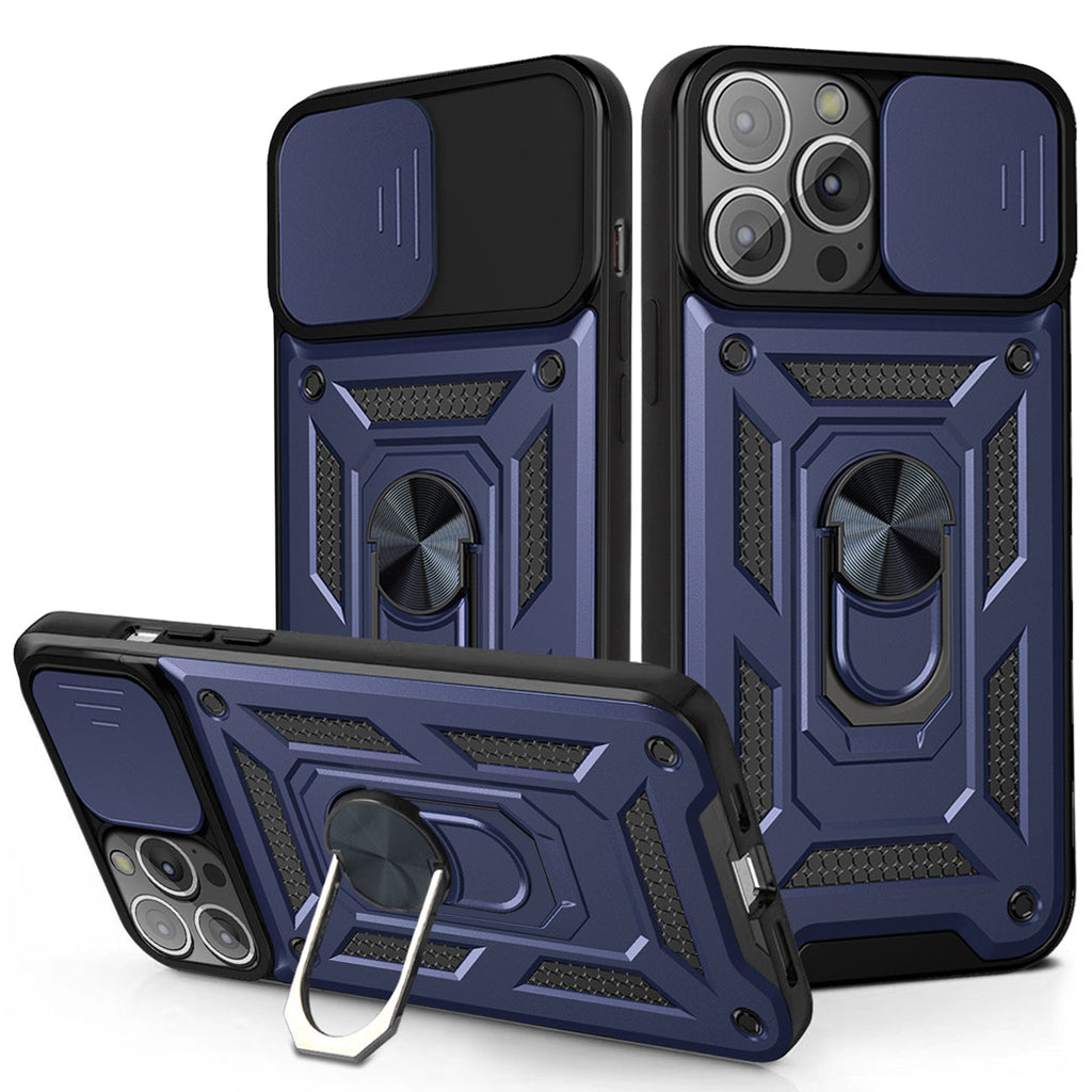 Kickstand Ring Holder with Slide Camera Cover TPU Magnetic Car Mount for APPLE IPHONE 13  PRO In Blue