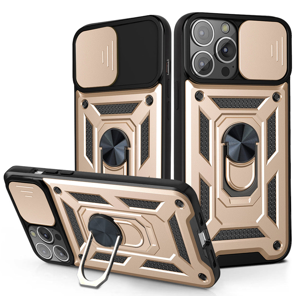 Kickstand Ring Holder with Slide Camera Cover TPU Magnetic Car Mount for APPLE IPHONE 13  PRO In Gold