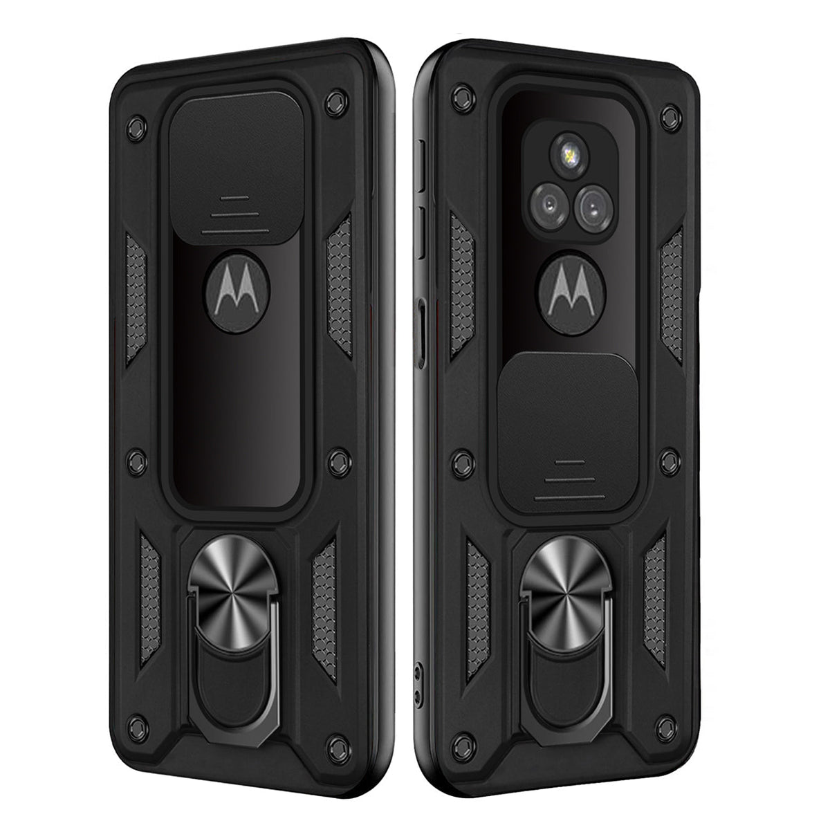 Kickstand Ring Holder with Slide Camera Cover TPU Shockproof Case and Magnetic Car Mount for MOTOROLA G PLAY In Black In Black