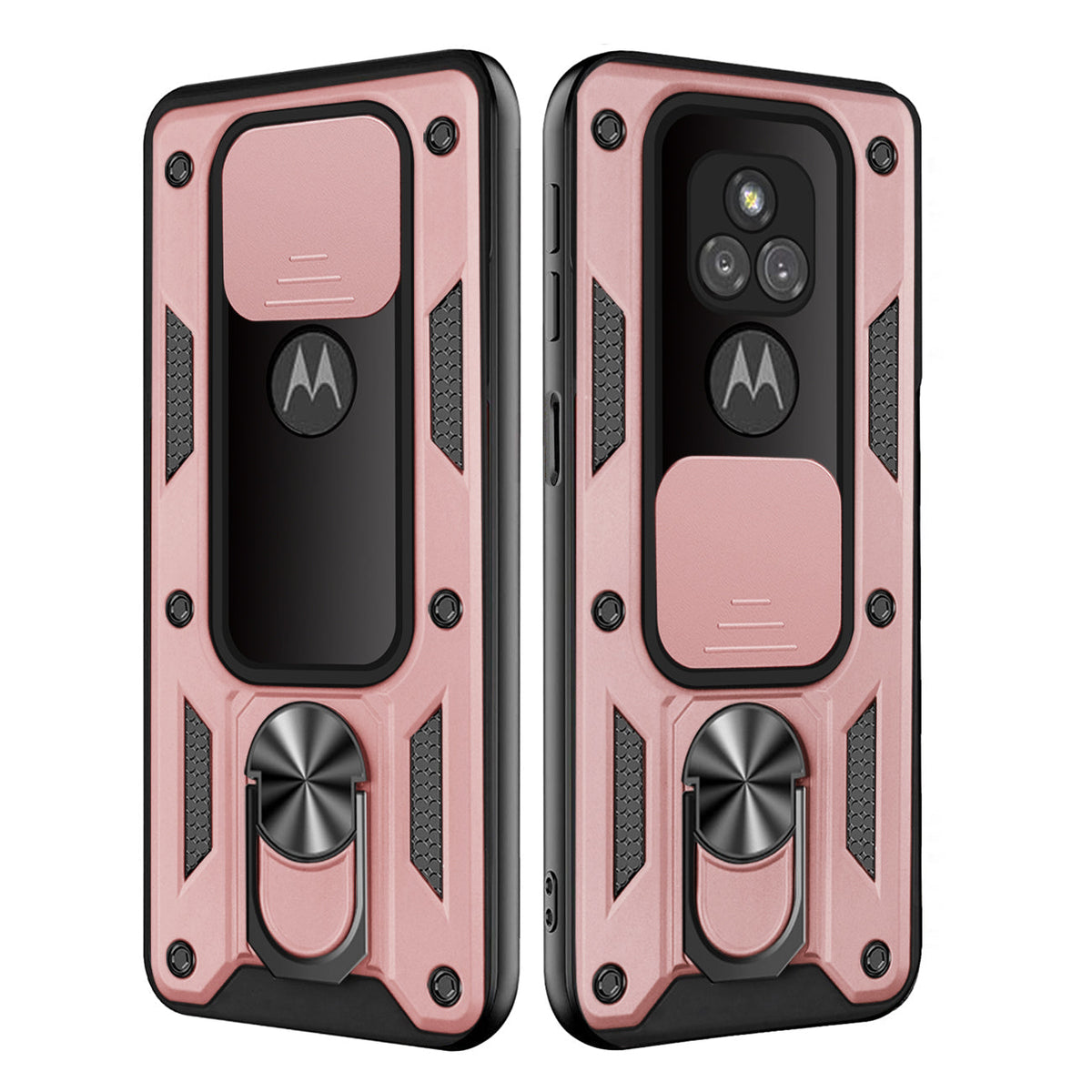 Kickstand Ring Holder with Slide Camera Cover TPU Shockproof Case and Magnetic Car Mount for MOTOROLA G PLAY In Rose Gold In Rose Gold