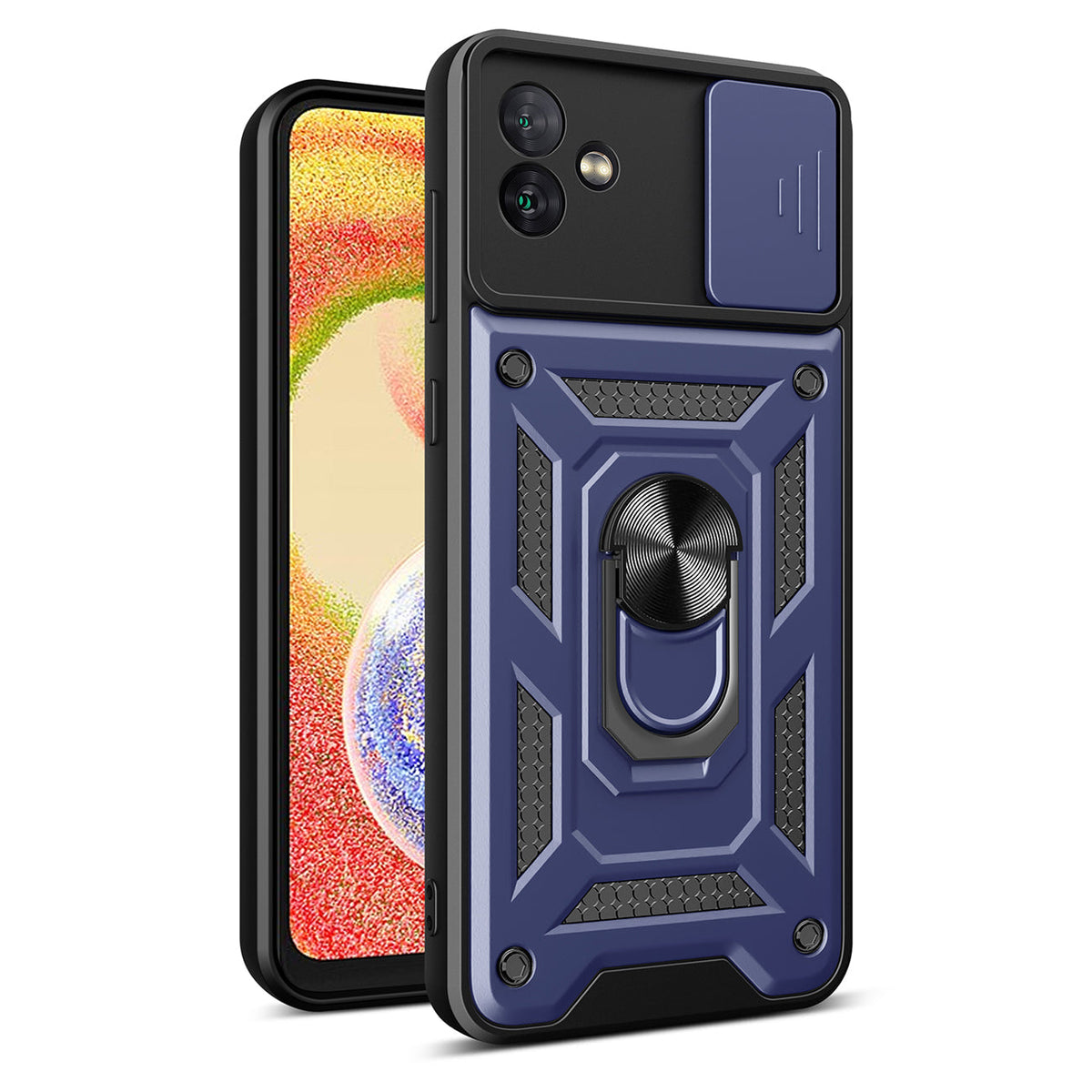 Kickstand Ring Holder with Slide Camera Cover TPU Magnetic Car Mount for GALAXY A04 In Blue