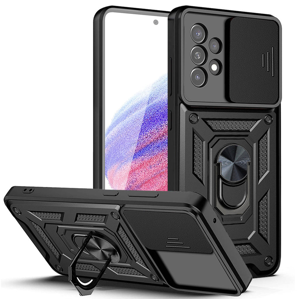 Kickstand Ring Holder with Slide Camera Cover TPU Magnetic Car Mount for GALAXY A53 5G In RED