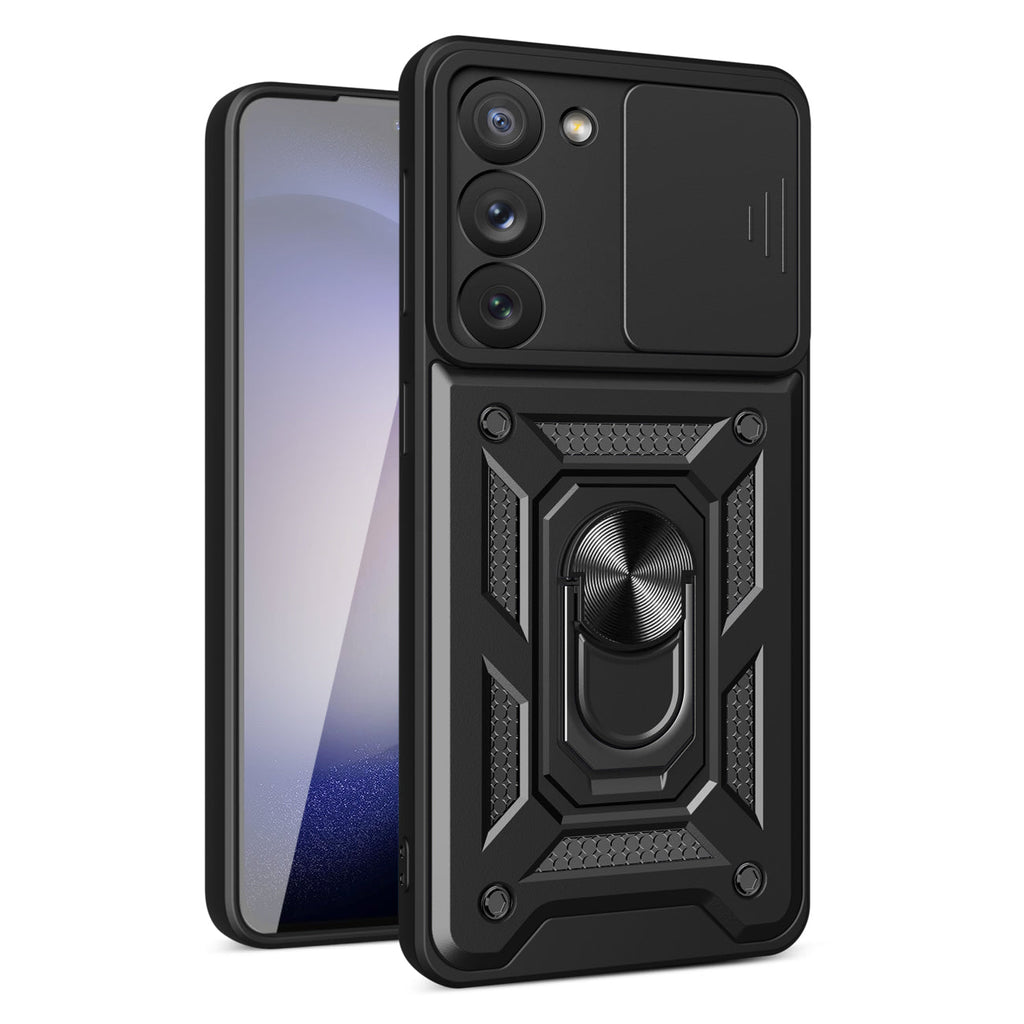 Kickstand Ring Holder with Slide Camera Cover TPU Magnetic Car Mount for GALAXY S23  PLUS In Black