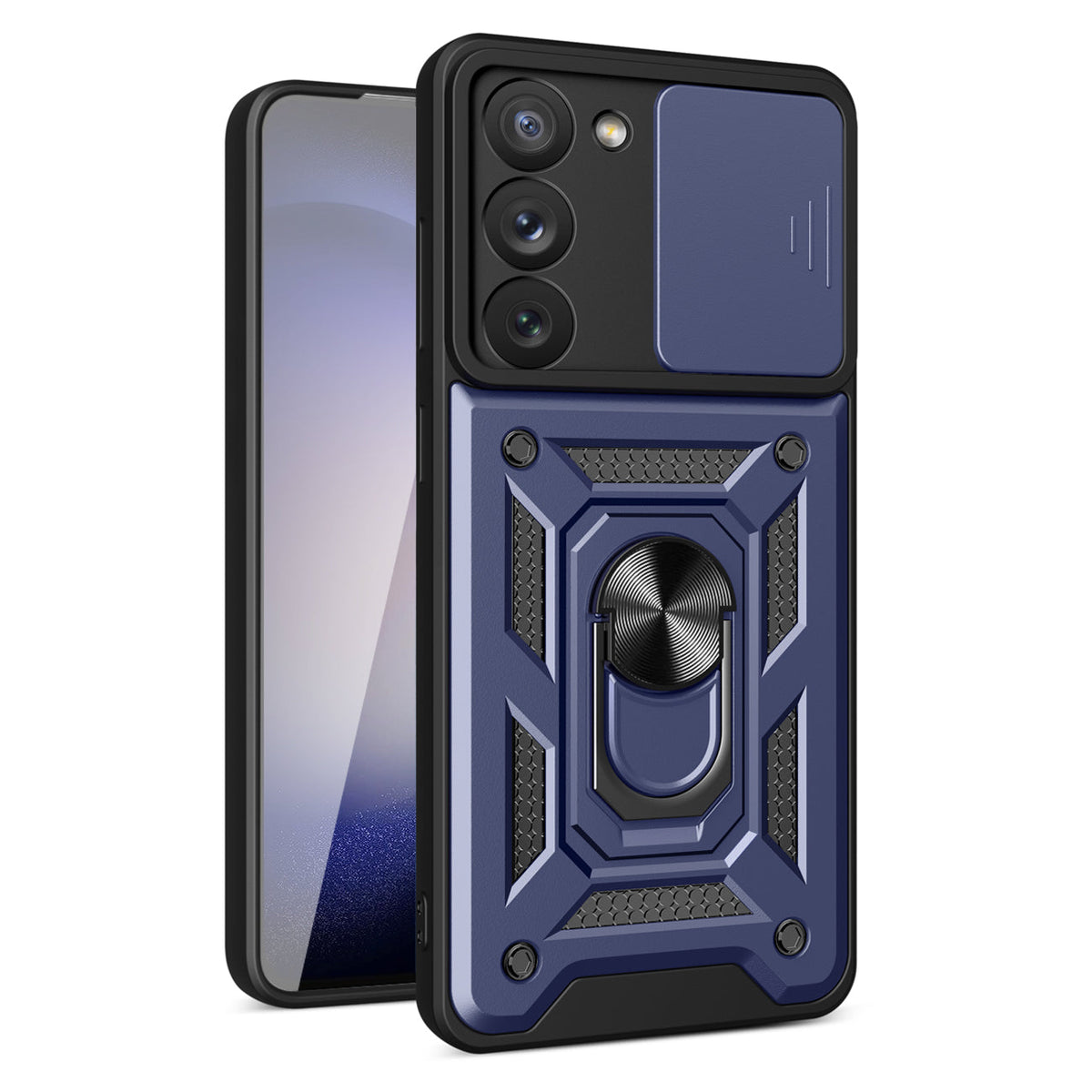 Kickstand Ring Holder with Slide Camera Cover TPU Magnetic Car Mount for GALAXY S23  PLUS In Blue