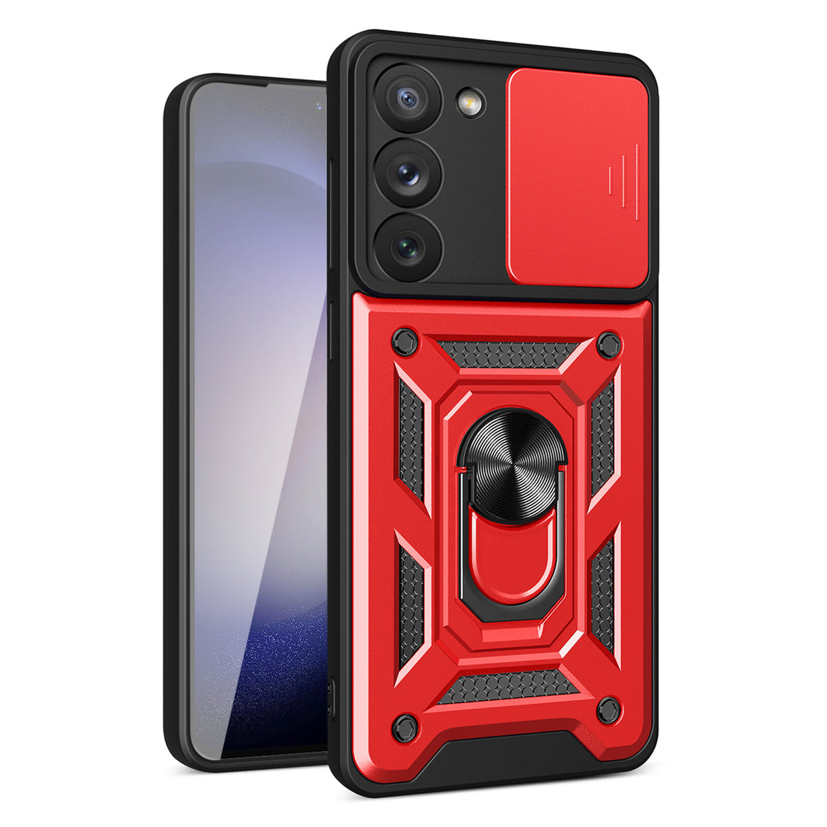 Kickstand Ring Holder with Slide Camera Cover TPU Magnetic Car Mount for GALAXY S23  In Red