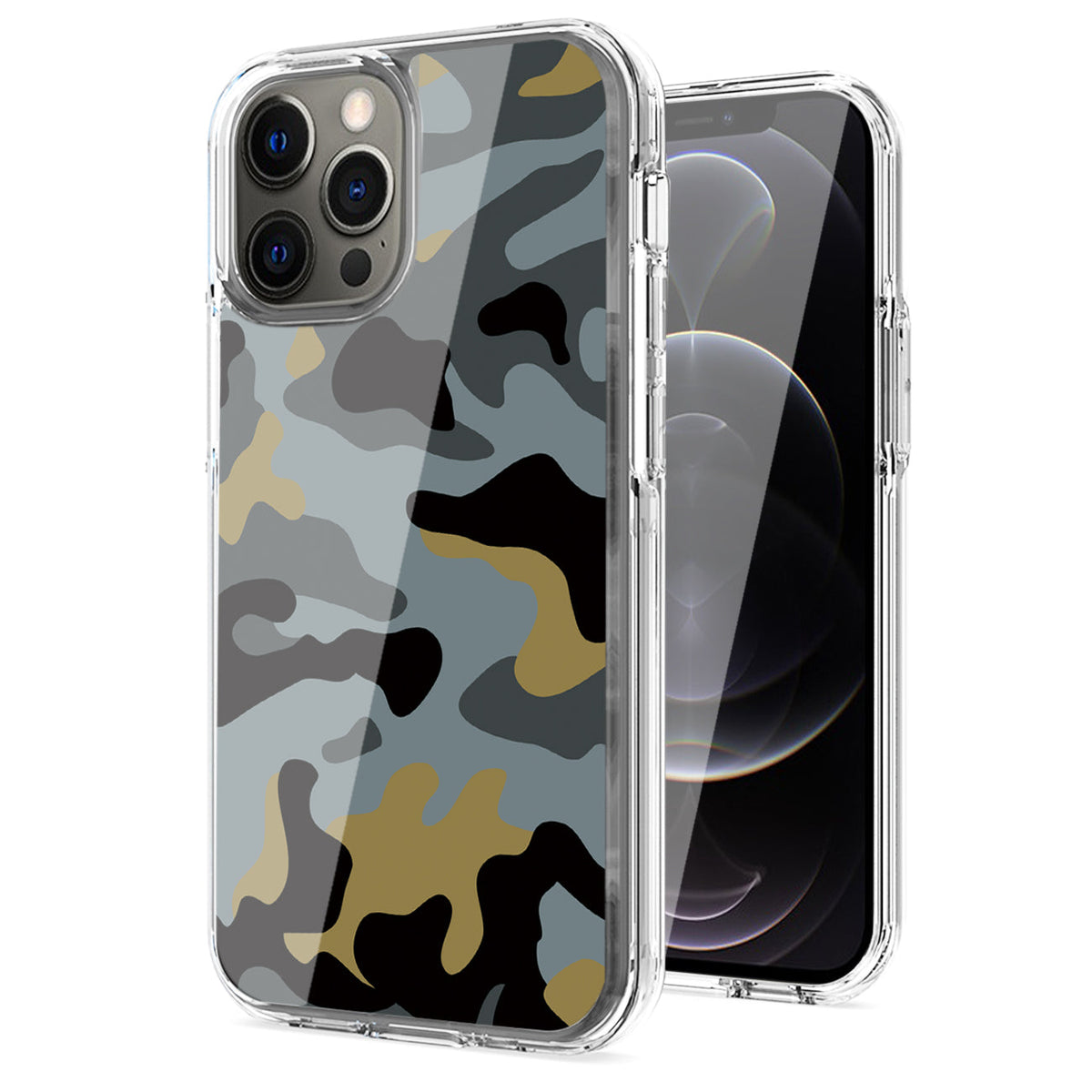Camouflage Dual Layer Hybrid Hard Plastic and Soft TPU Rubber Case Cover for APPLE IPHONE 12 PRO MAX In Blue