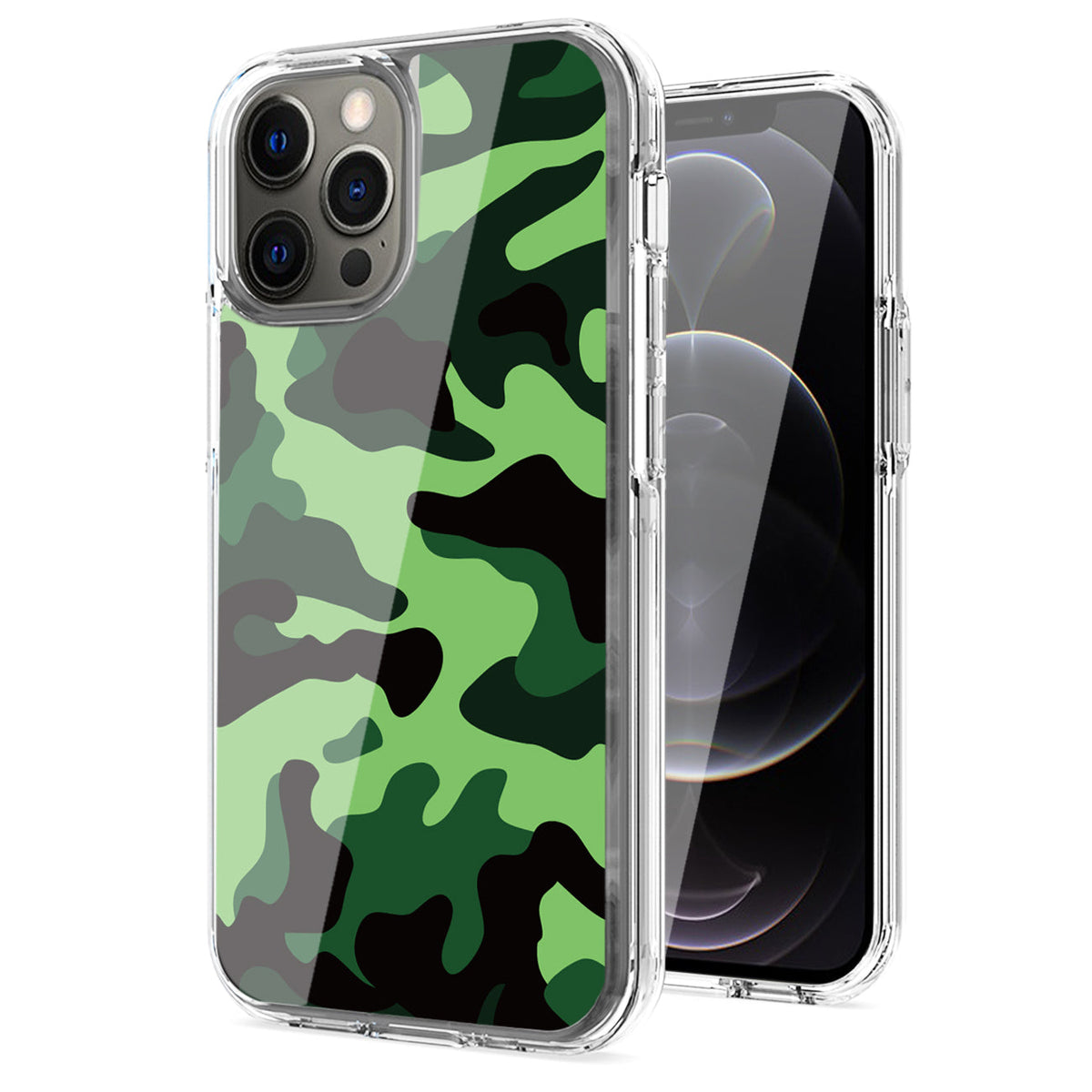 Camouflage Dual Layer Hybrid Hard Plastic and Soft TPU Rubber Case Cover for APPLE IPHONE 12/IPHONE 12 PRO In Mint Green