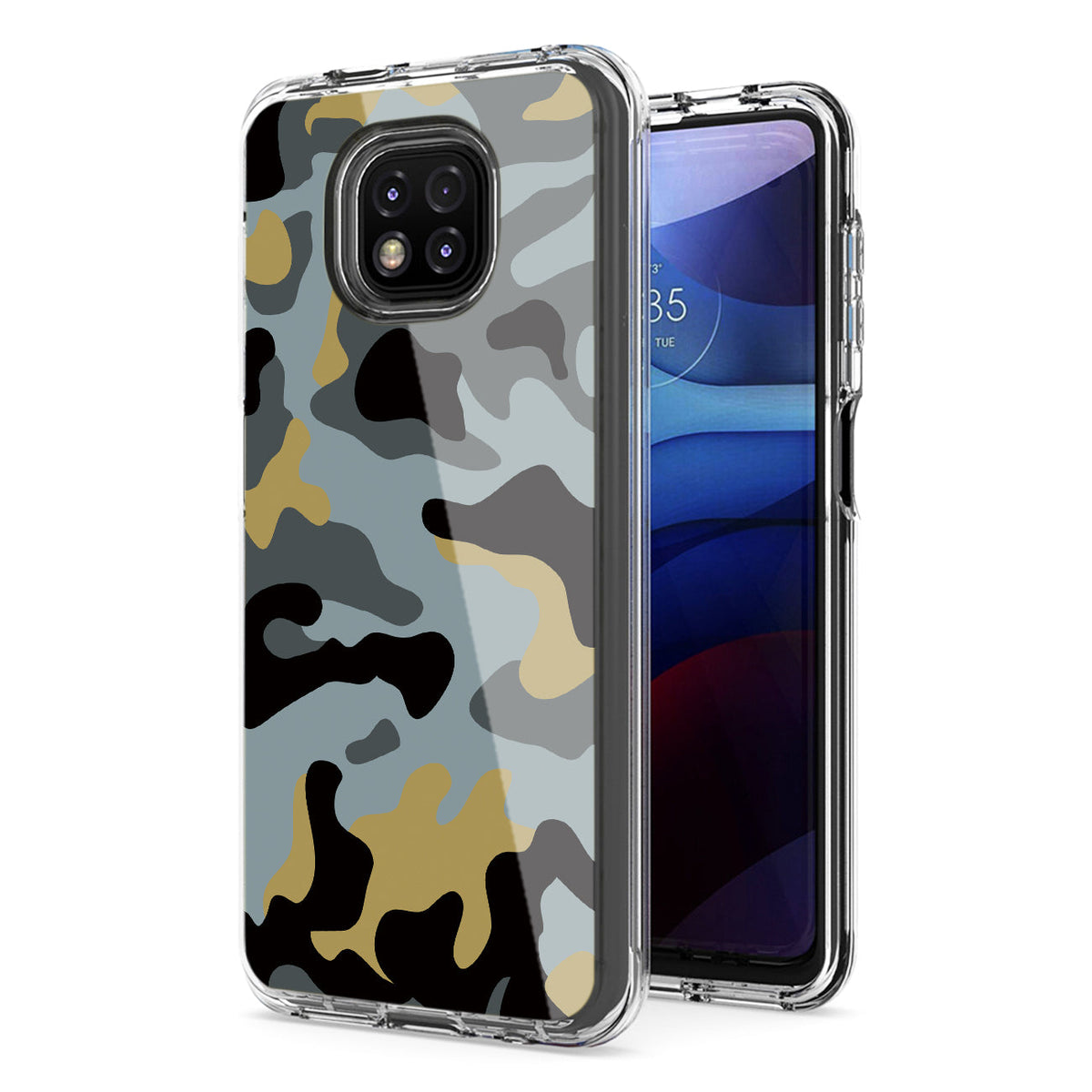 Camouflage Dual Layer Hybrid Hard Plastic and Soft TPU Rubber Case Cover for MOTOROLA G POWER 2021 In Blue