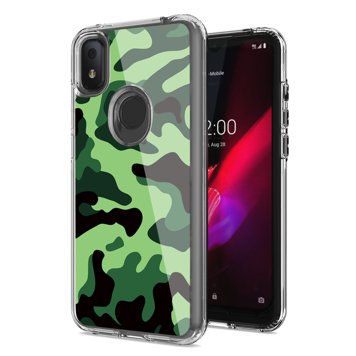 Camouflage Dual Layer Hybrid Hard Plastic and Soft TPU Rubber Case Cover for REVVL 4 In Mint Green