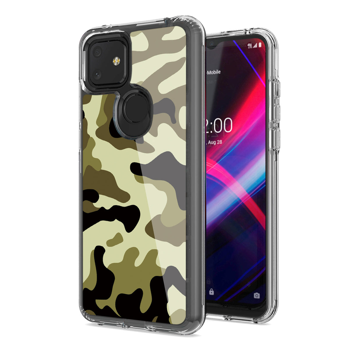 Camouflage Dual Layer Hybrid Hard Plastic and Soft TPU Rubber Case Cover for REVVL 4 PLUSE In Green