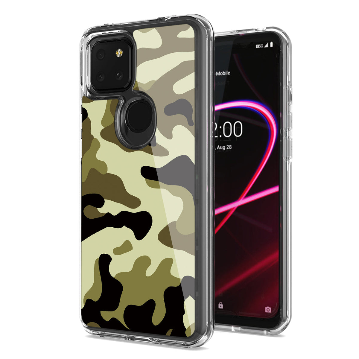 Camouflage Dual Layer Hybrid Hard Plastic and Soft TPU Rubber Case Cover for REVVL 5G In Green