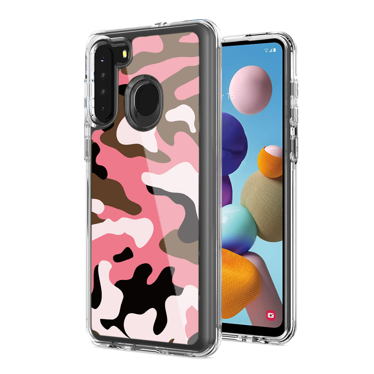 Camouflage Dual Layer Hybrid Hard Plastic and Soft TPU Rubber Case Cover for  SAMSUNG GALAXY S21/S30 In Pink