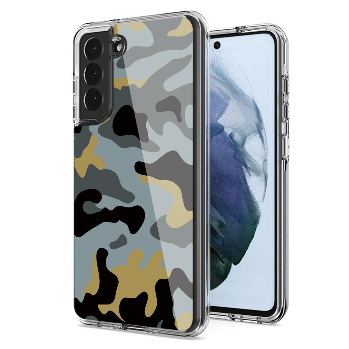 Camouflage Dual Layer Hybrid Hard Plastic and Soft TPU Rubber Case Cover for  SAMSUNG GALAXY S21 FE In Blue