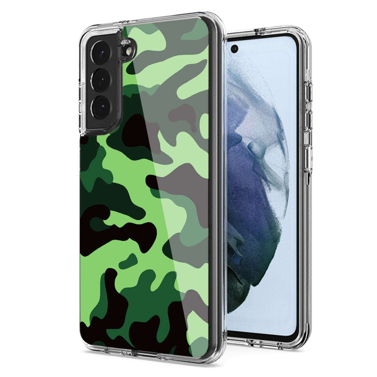 Camouflage Dual Layer Hybrid Hard Plastic and Soft TPU Rubber Case Cover for  SAMSUNG GALAXY S21 FE In Mint Green