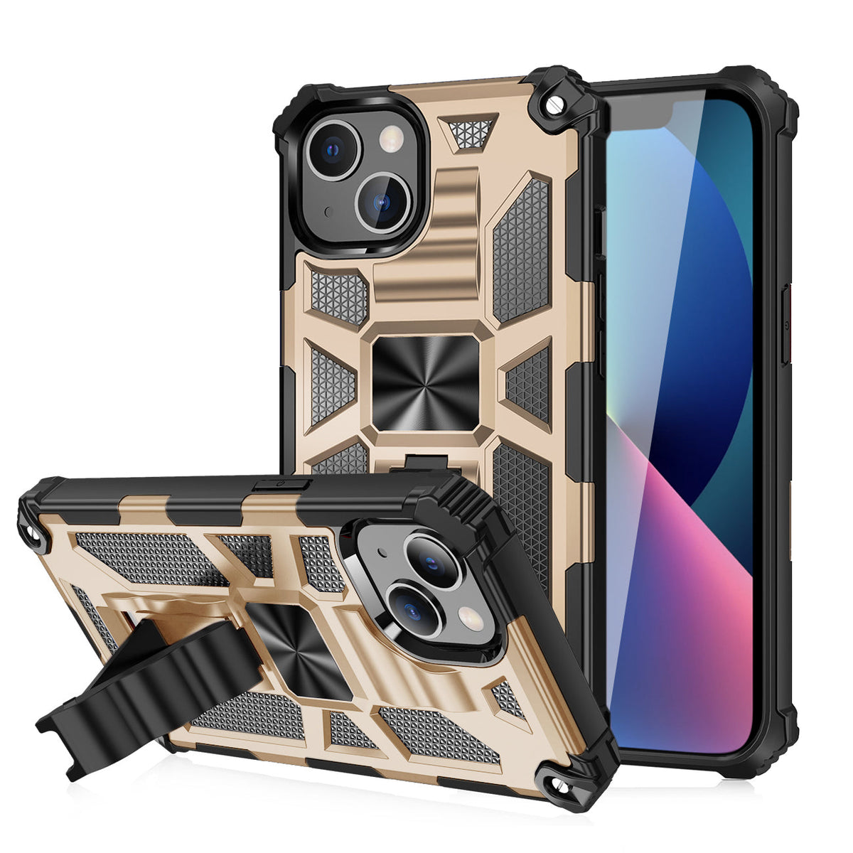 Built-in Kickstand TPU Case with Magnetic Mount for APPLE IPHONE 13 in Gold