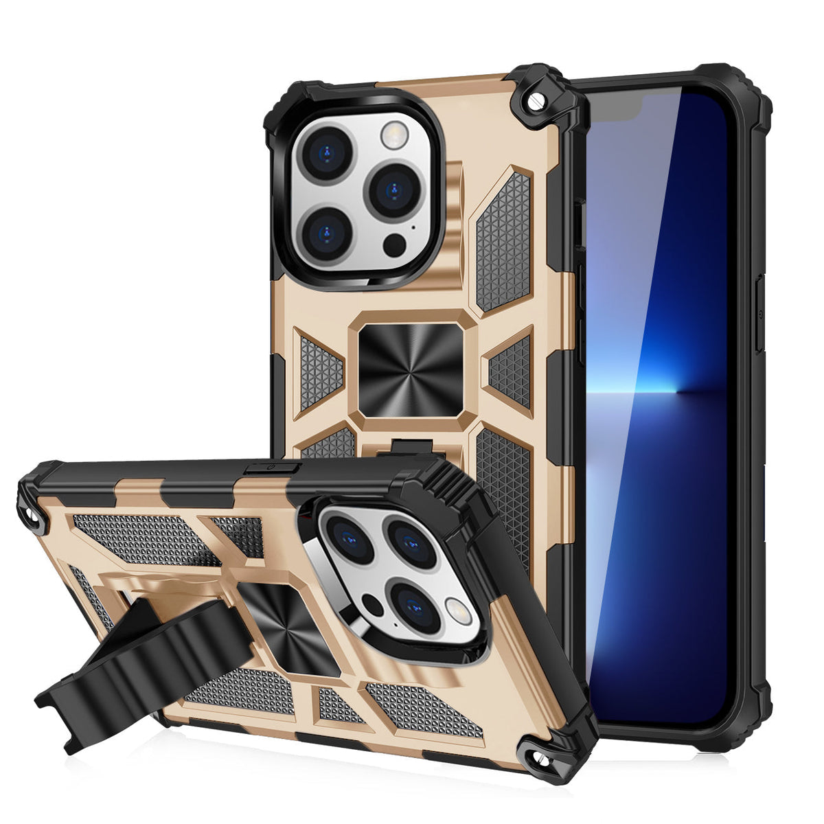 Built-in Kickstand TPU Case with Magnetic Mount for APPLE IPHONE 13 PRO MAX in Gold