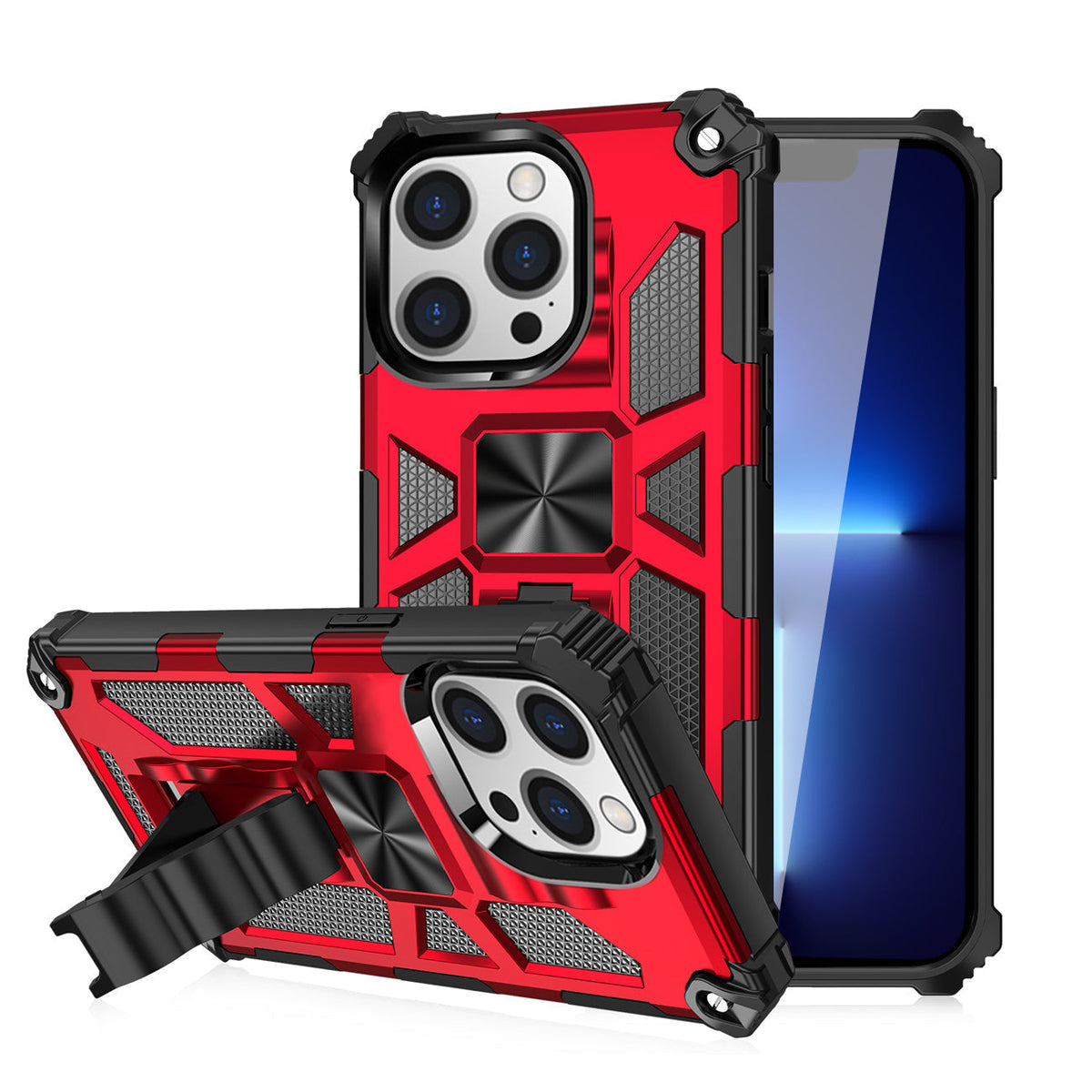 Built-in Kickstand TPU Case with Magnetic Mount for APPLE IPHONE 13 PRO MAX in Red