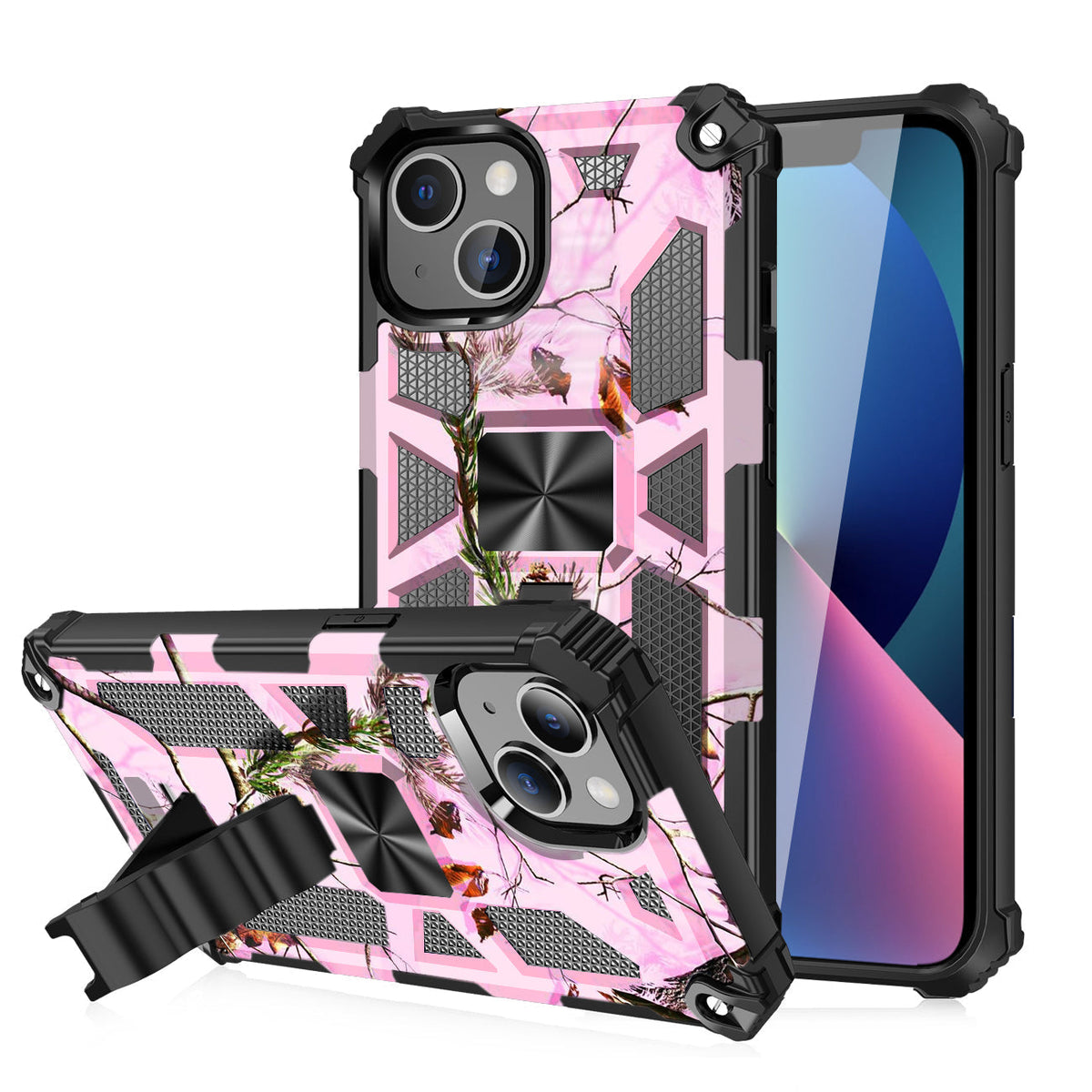 Built-in Kickstand TPU Case with Magnetic Mount for APPLE IPHONE 13 MINI in Tree leaf patterns