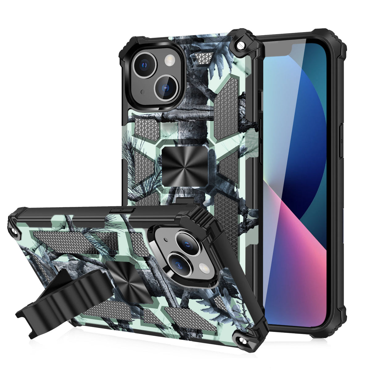 Built-in Kickstand TPU Case with Magnetic Mount for APPLE IPHONE 13 MINI in Tree leaf patterns