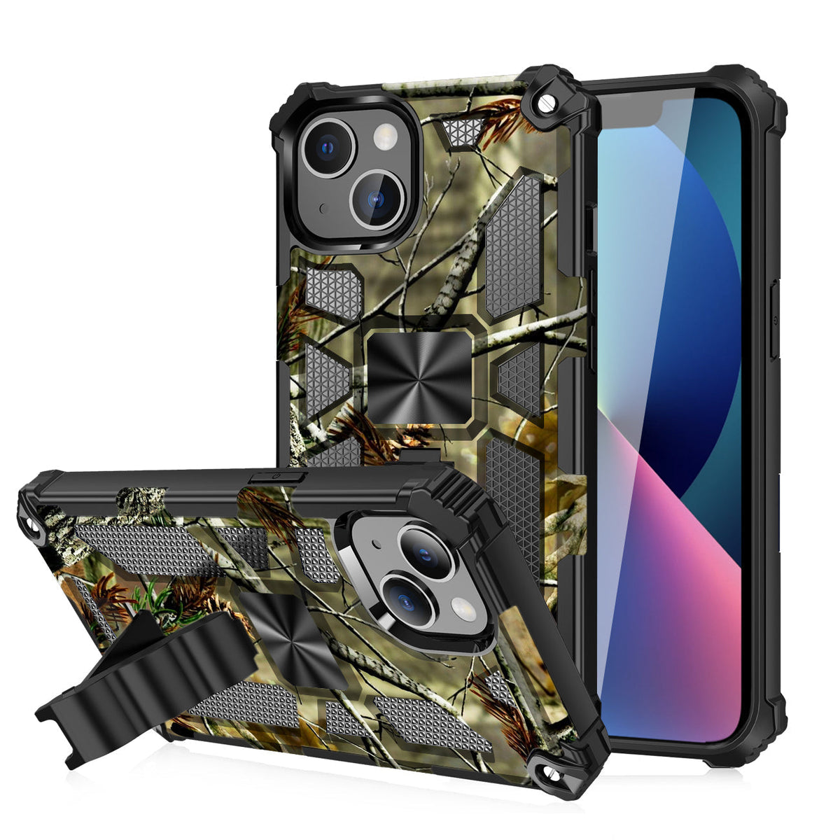 Built-in Kickstand TPU Case with Magnetic Mount for APPLE IPHONE 13 MINI in Tree leaf patterns