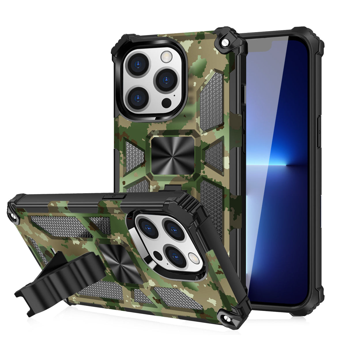 Built-in Kickstand TPU Case with Magnetic Mount for APPLE IPHONE 13 PRO in Camouflage